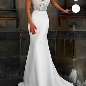 Mermaid wedding dress, lace top, beaded waste